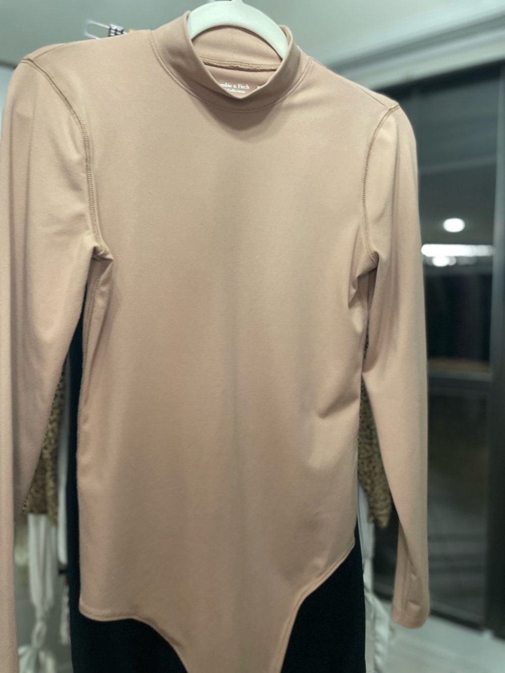 Abercrombie & Fitch Mock Neck Bodysuit Taupe Long Sleeve Size Medium